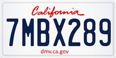 CA license plate 7MBX289