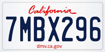 CA license plate 7MBX296