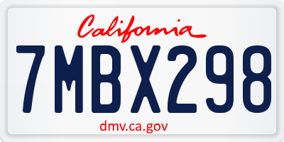 CA license plate 7MBX298
