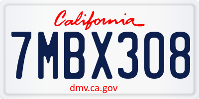CA license plate 7MBX308