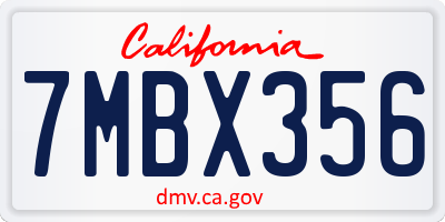 CA license plate 7MBX356
