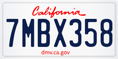 CA license plate 7MBX358