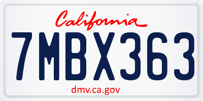 CA license plate 7MBX363