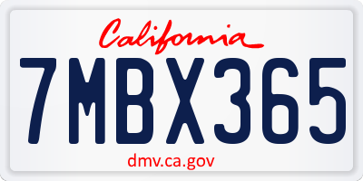 CA license plate 7MBX365