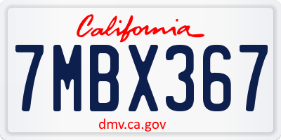 CA license plate 7MBX367