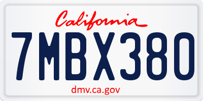 CA license plate 7MBX380