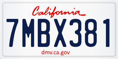 CA license plate 7MBX381