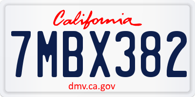 CA license plate 7MBX382