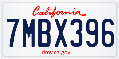 CA license plate 7MBX396