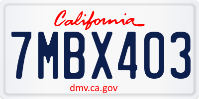 CA license plate 7MBX403