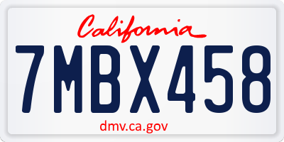 CA license plate 7MBX458
