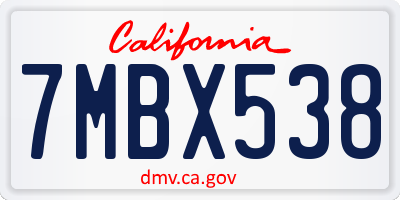 CA license plate 7MBX538