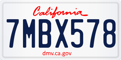 CA license plate 7MBX578