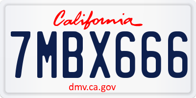 CA license plate 7MBX666
