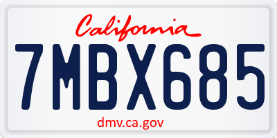 CA license plate 7MBX685
