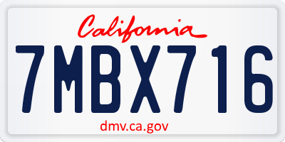 CA license plate 7MBX716
