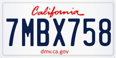 CA license plate 7MBX758