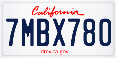 CA license plate 7MBX780