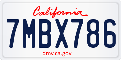 CA license plate 7MBX786