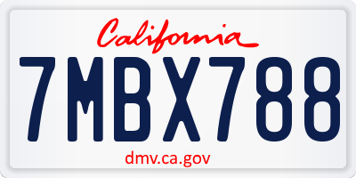 CA license plate 7MBX788