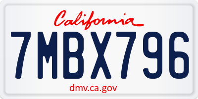 CA license plate 7MBX796
