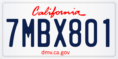 CA license plate 7MBX801