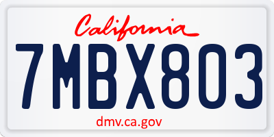 CA license plate 7MBX803