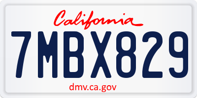 CA license plate 7MBX829