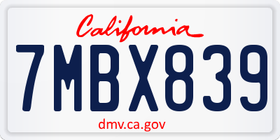 CA license plate 7MBX839