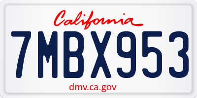 CA license plate 7MBX953