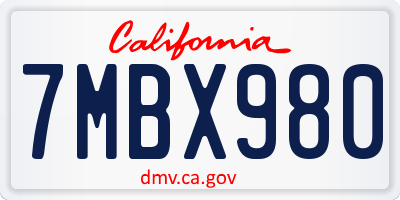 CA license plate 7MBX980