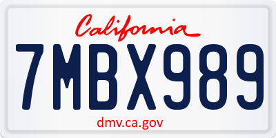 CA license plate 7MBX989
