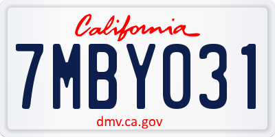 CA license plate 7MBY031