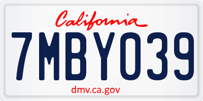 CA license plate 7MBY039