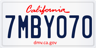 CA license plate 7MBY070