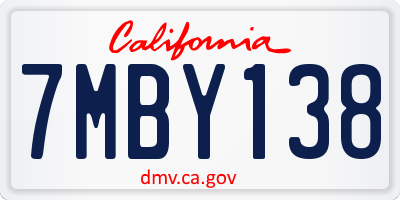 CA license plate 7MBY138