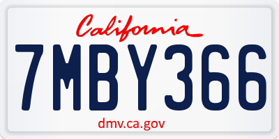 CA license plate 7MBY366