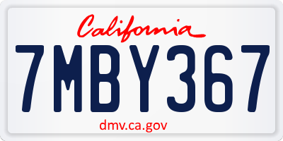 CA license plate 7MBY367