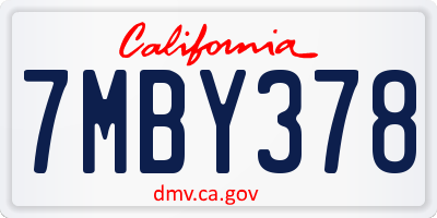 CA license plate 7MBY378