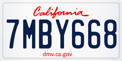 CA license plate 7MBY668