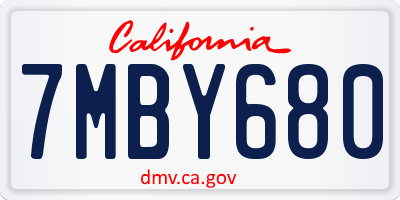 CA license plate 7MBY680