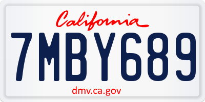 CA license plate 7MBY689