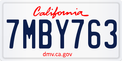 CA license plate 7MBY763