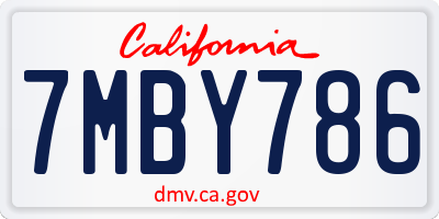CA license plate 7MBY786
