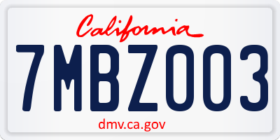 CA license plate 7MBZ003