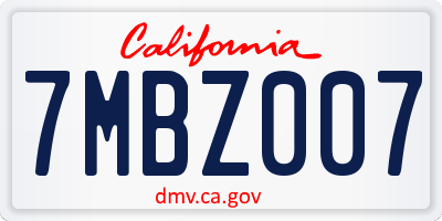 CA license plate 7MBZ007