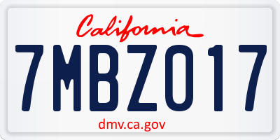 CA license plate 7MBZ017
