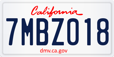 CA license plate 7MBZ018