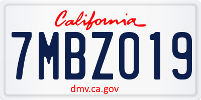 CA license plate 7MBZ019