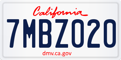 CA license plate 7MBZ020